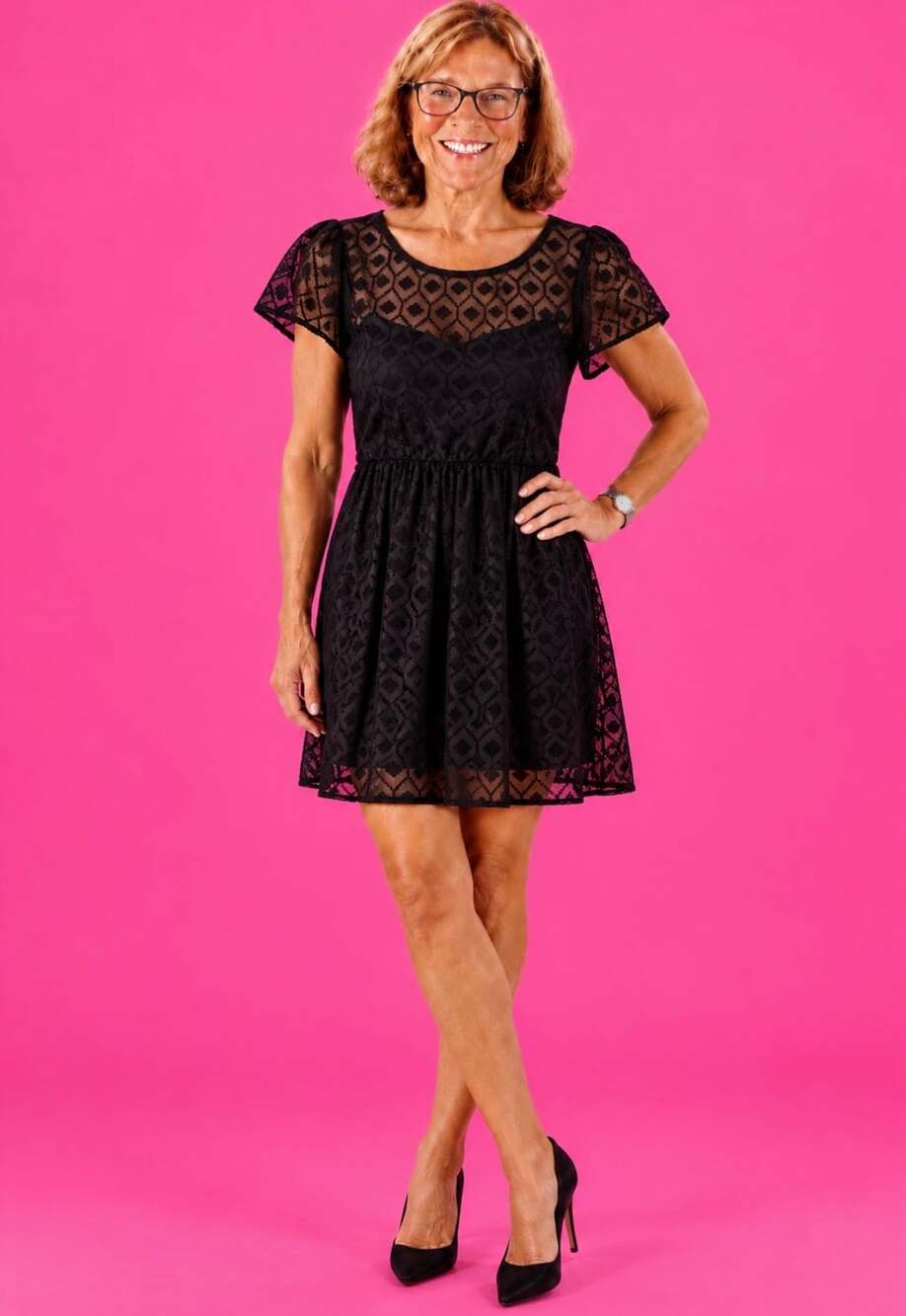 Trixxi Black Lace Geometric Fit & Flare Dress, Sz 5